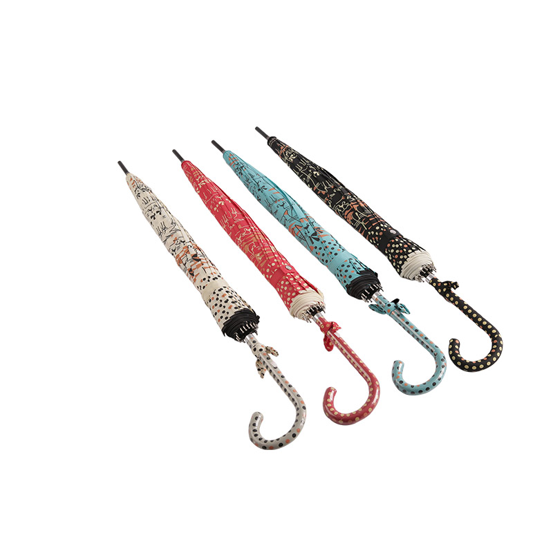 Pongee im doppelten Katzen- und Polka-Dot-Stil mit beschichtetem, geradem Regenschirm – 0E6B0118