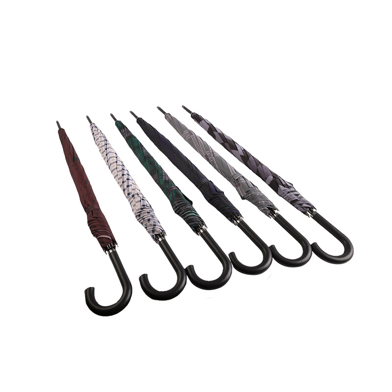 Gerader Regenschirm aus dunkelgrau kariertem Pongé – 0E6B0351