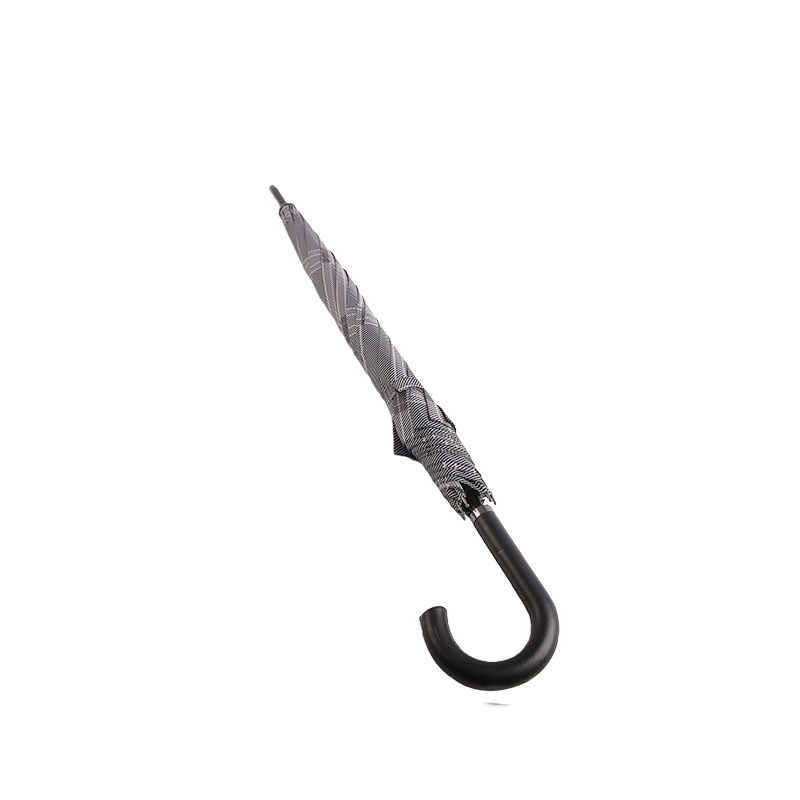 Gerader Regenschirm aus dunkelgrau kariertem Pongé – 0E6B0351