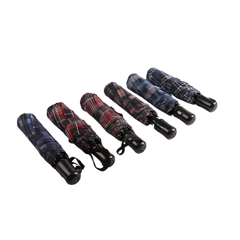 Gestreifter Gitter-Schrumpf-Pongee-Dreifach-Regenschirm – 0E6B0432