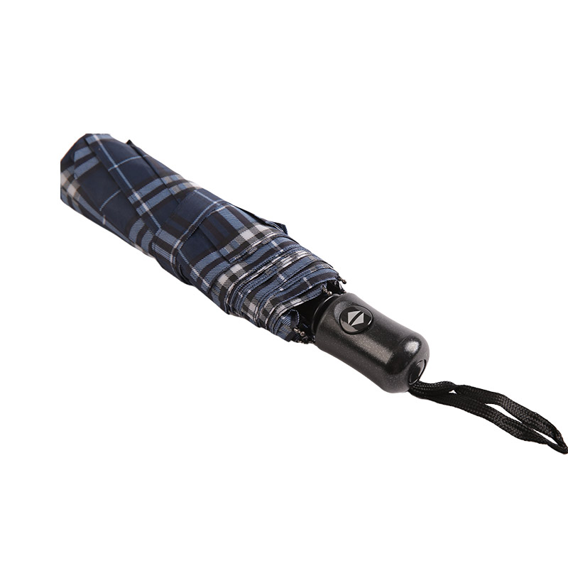 Gestreifter Gitter-Schrumpf-Pongee-Dreifach-Regenschirm – 0E6B0432