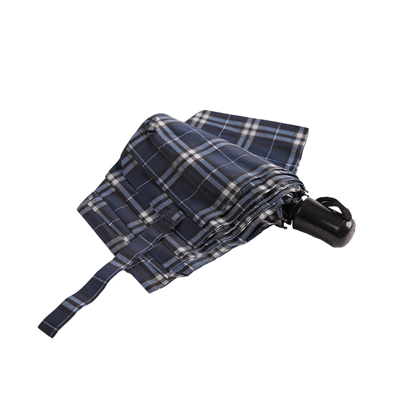 Gestreifter Gitter-Schrumpf-Pongee-Dreifach-Regenschirm – 0E6B0432