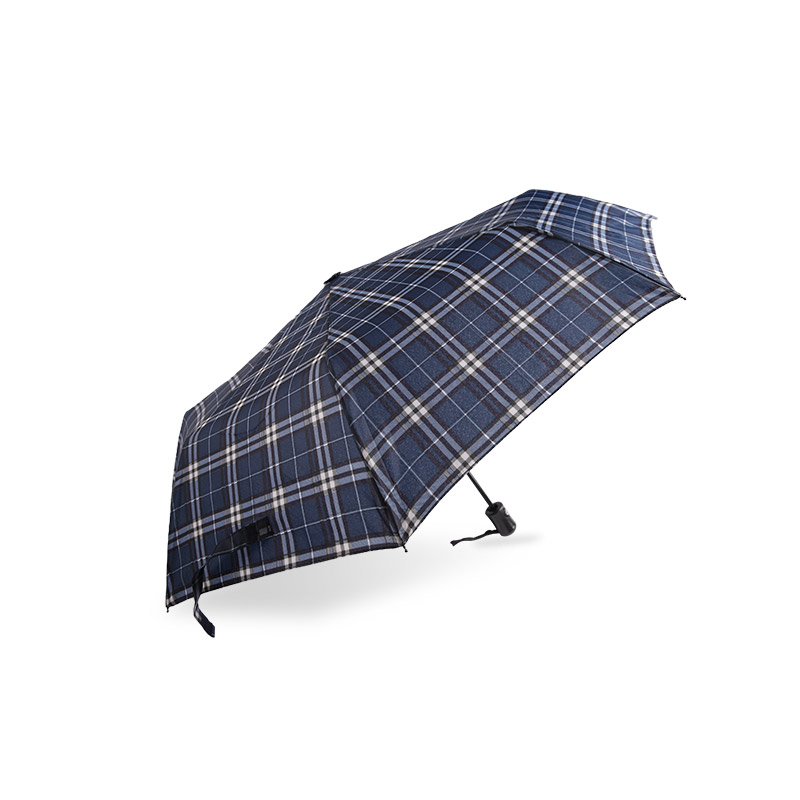 Gestreifter Gitter-Schrumpf-Pongee-Dreifach-Regenschirm – 0E6B0432