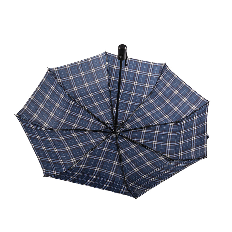 Gestreifter Gitter-Schrumpf-Pongee-Dreifach-Regenschirm – 0E6B0432