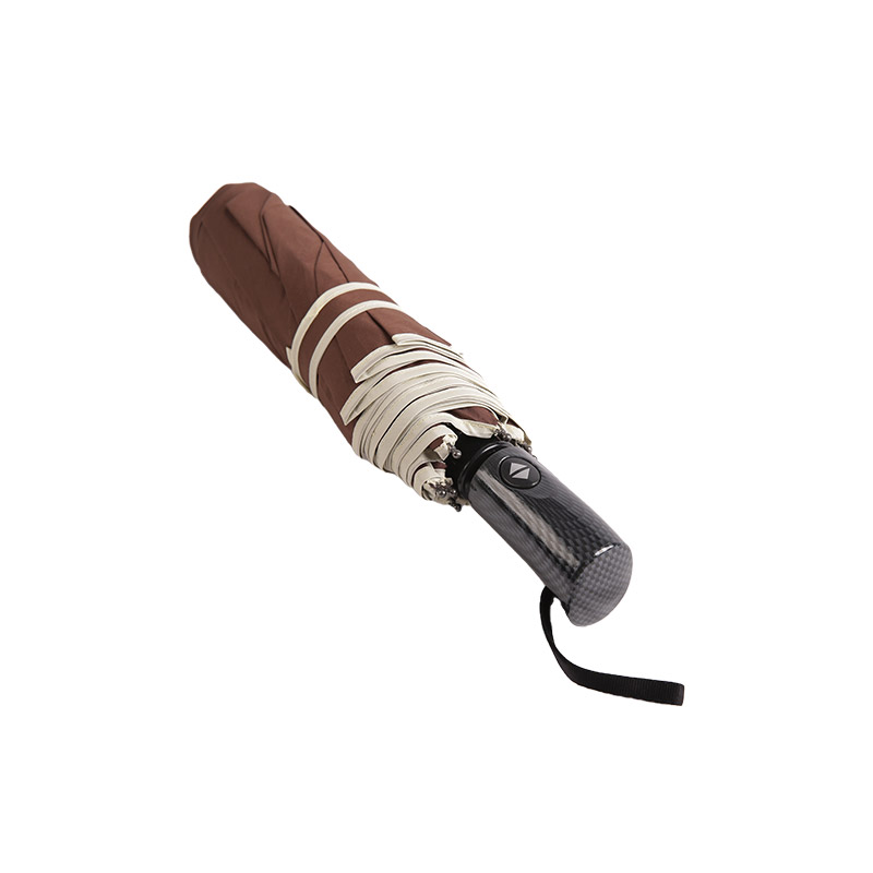 Dreifach faltbarer Regenschirm im Business-Stil aus Kaffeeseide – 0E6B0471