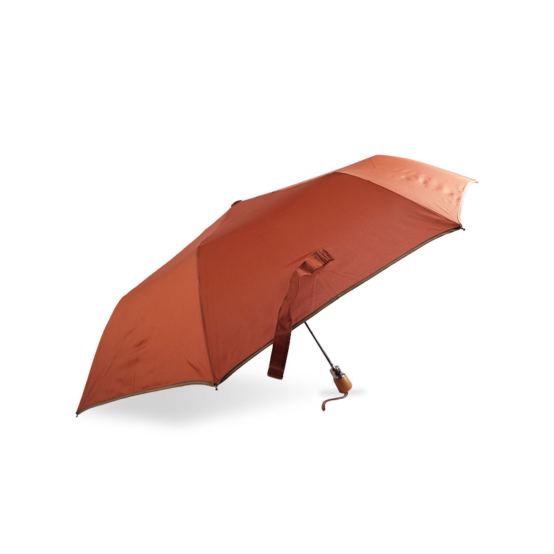 Reife Damen Orange Pongee Dreifach-Regenschirm-0E6B0481