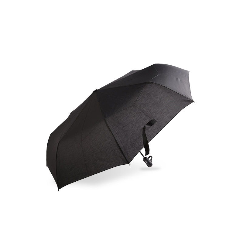Dreifach-Regenschirm aus Pongee im Business-Stil in reinem Schwarz – 0E6B0542
