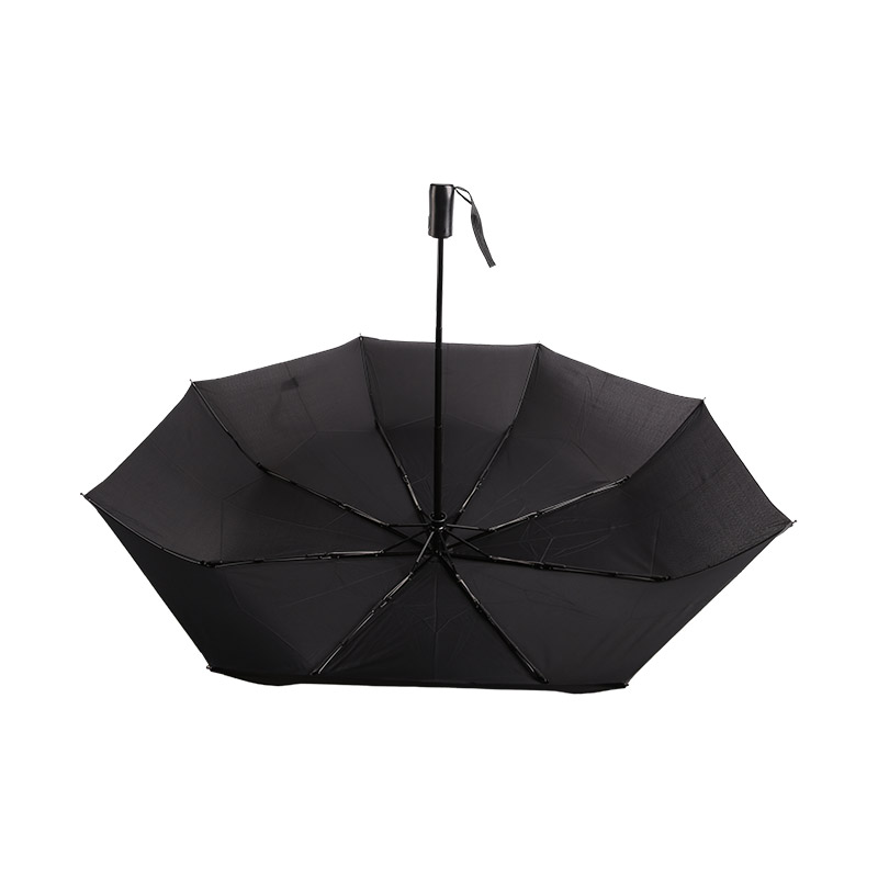 Dreifach-Regenschirm aus Pongee im Business-Stil in reinem Schwarz – 0E6B0542